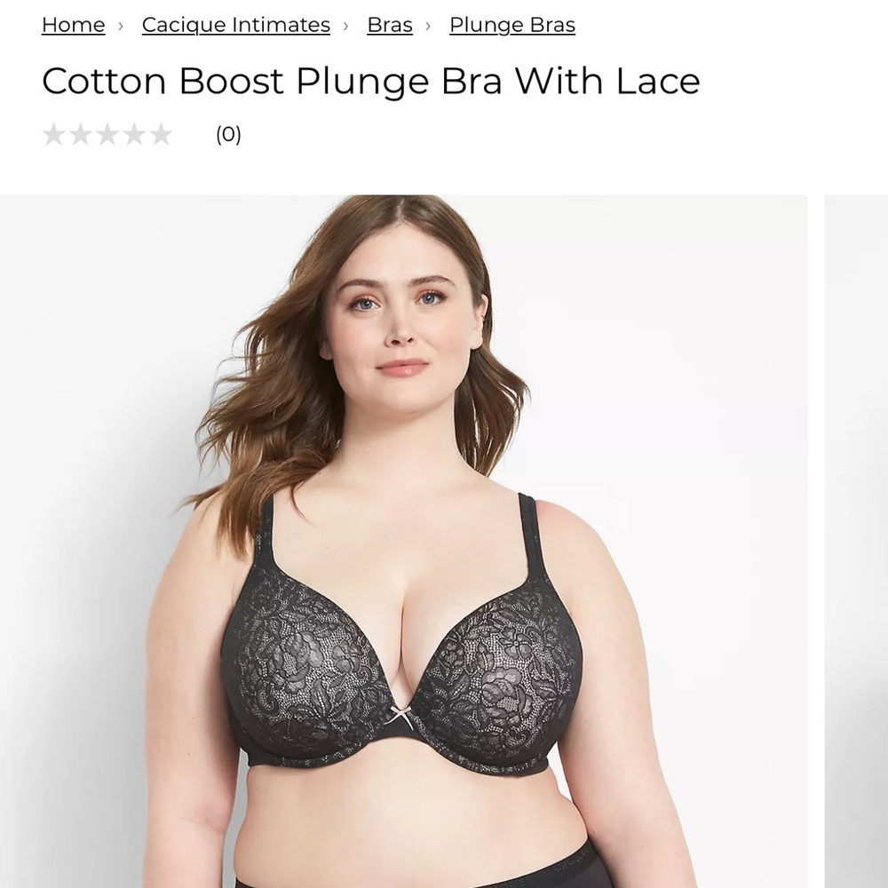 Cacique Cotton Boost Plunge Bra With Lace, 44C